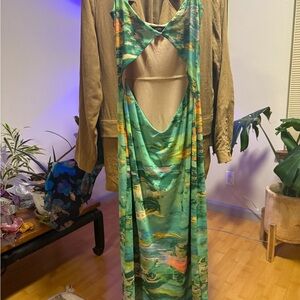 AFRM Green and Tan Abstract Dress